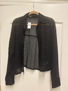 Express Black Lace Button-Up Shirt